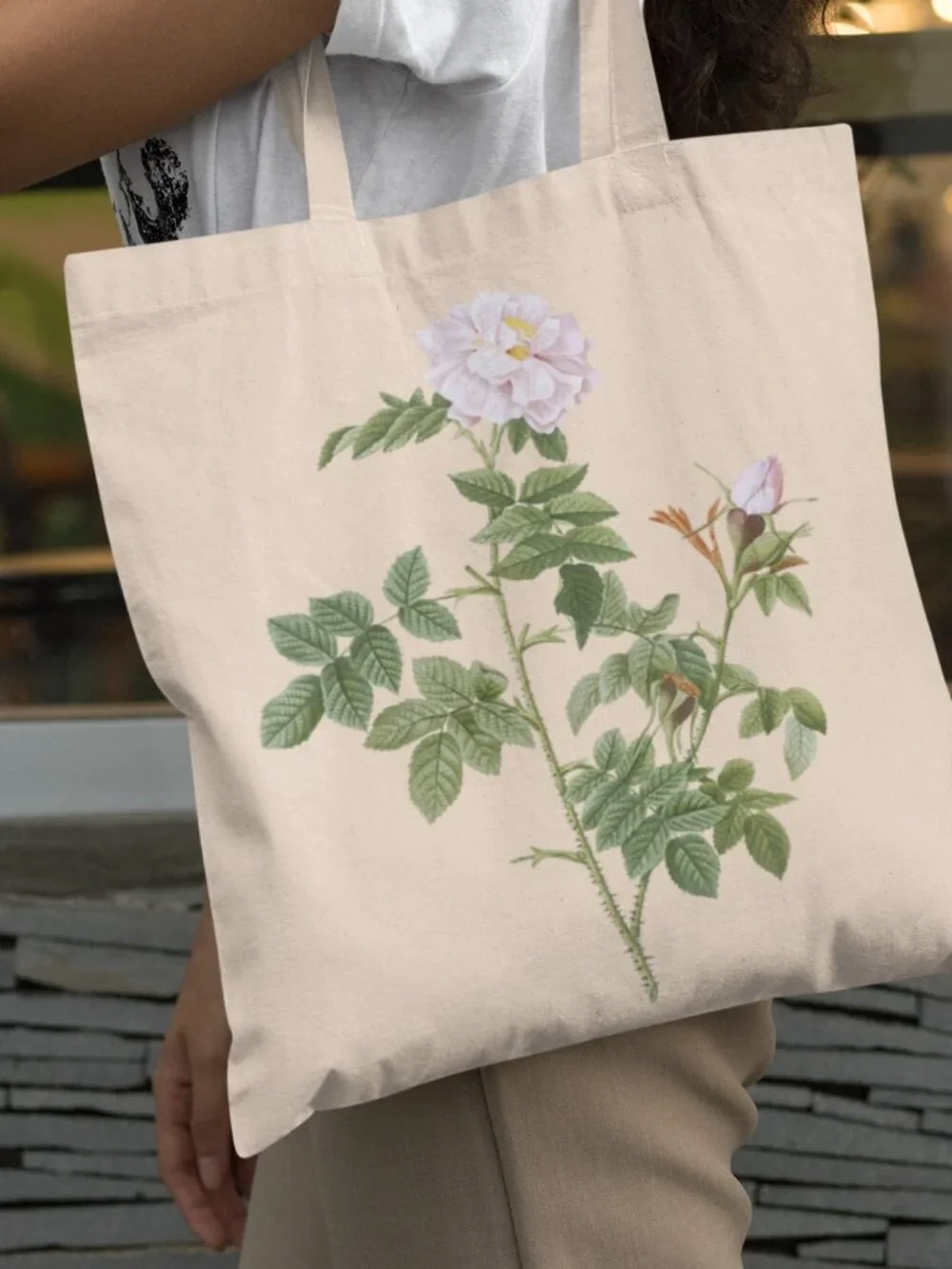 Orbefsanea Rose Vintage Floral Print Graphic Canvas Tote Bag